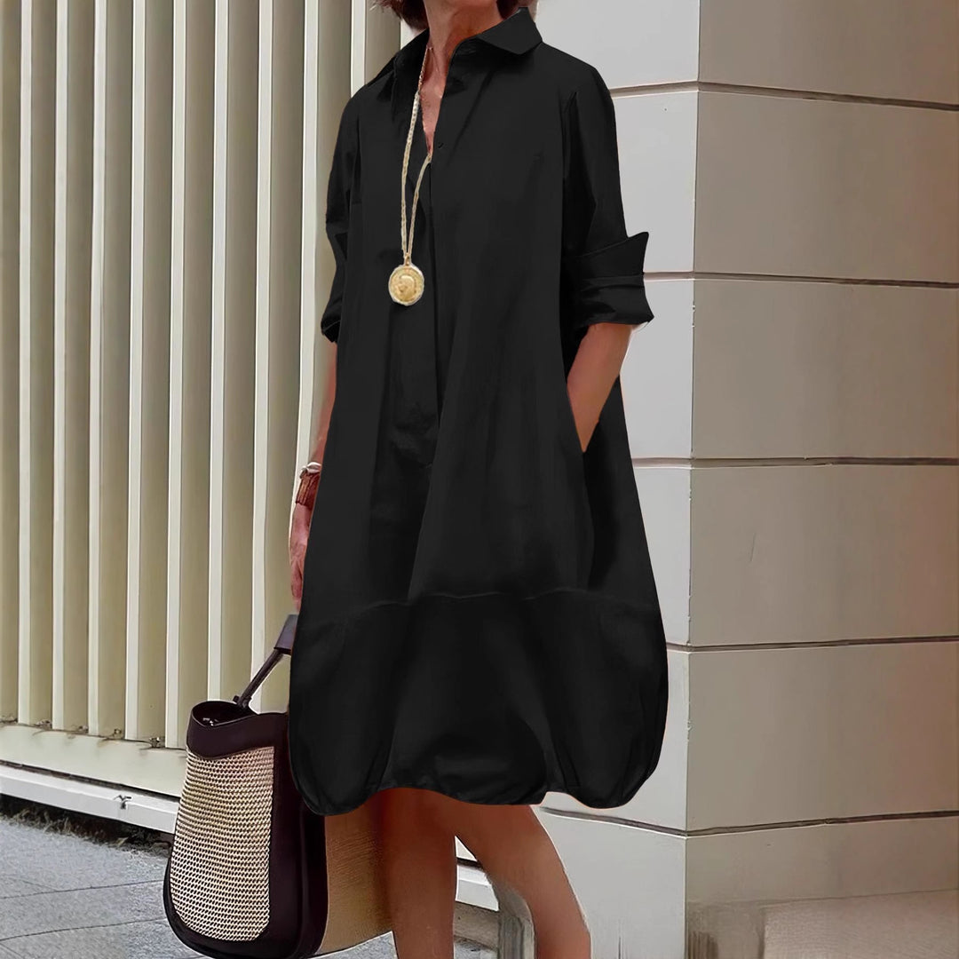 Damen Lässiges Hemdblusenkleid mit weit geschnittenem Saum EB