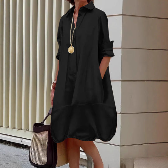 Damen Lässiges Hemdblusenkleid mit weit geschnittenem Saum EB