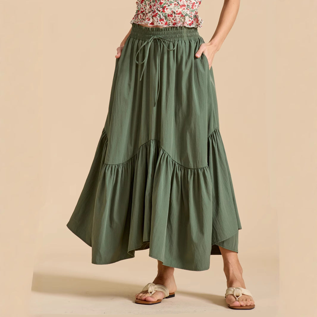 Damen Maxi-Rock mit kreativem Volantdesign und elastischem Bund EB
