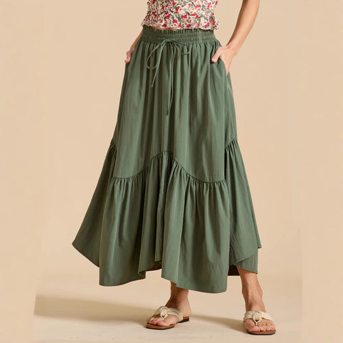 Damen Maxi-Rock mit kreativem Volantdesign und elastischem Bund EB