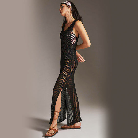 Damen elegantes Netzkleid mit asymmetrischem Schnitt EB