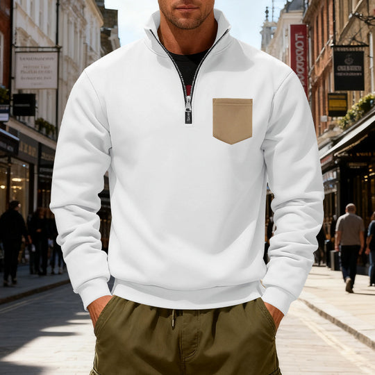 Herren modischer Sweatshirt mit halbem Reißverschluss und aufgesetzter Tasche EB