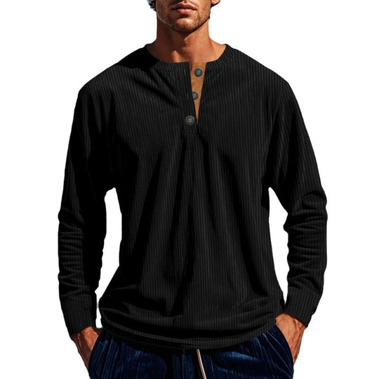 Herren nan geripptes Henley-Longsleeve mit Stehkragen, verdeckter Knopfleiste und relaxed Fit EB