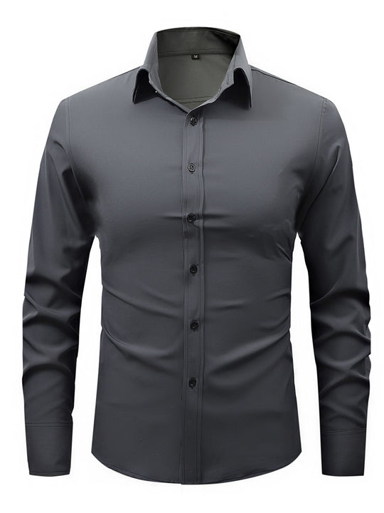 Men's  slim fit long sleeve stretch cotton dress shirt with spread collar EB