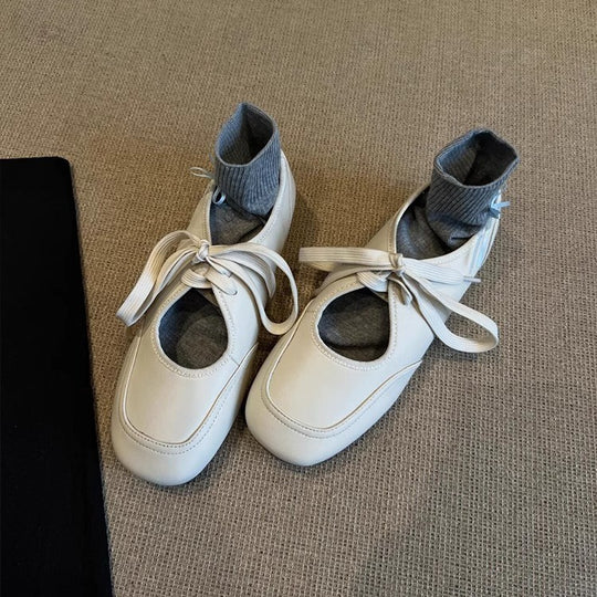 Damen Ballettschuhe mit elastischem Knöchelschutz und dekorativem Schleifenverschluss EB