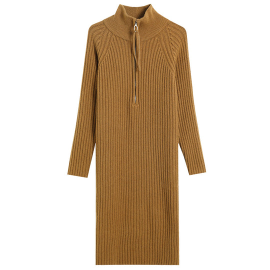 Damen Strickkleid mit steigendem Kragen und strukturierter Ripp-Optik EB