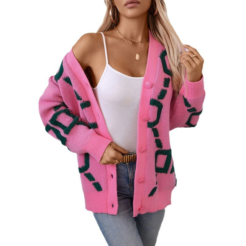 Damen oversized Strickjacke mit auffälligem Design und Knöpfen EB
