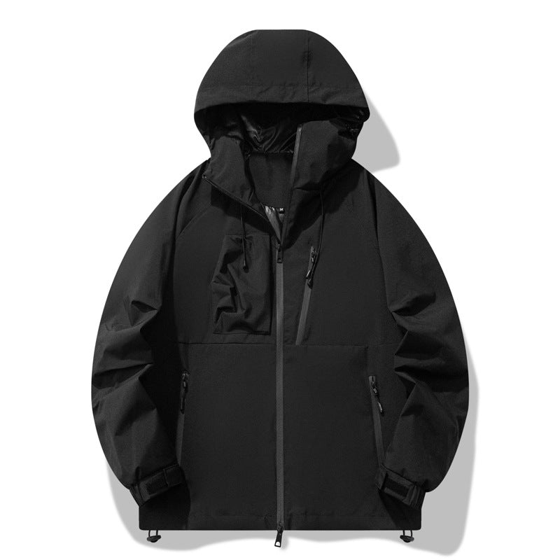 Herren wasserabweisende Outdoor-Jacke mit verstellbarer Kapuze und funktionalen Reißverschlusstaschen EB