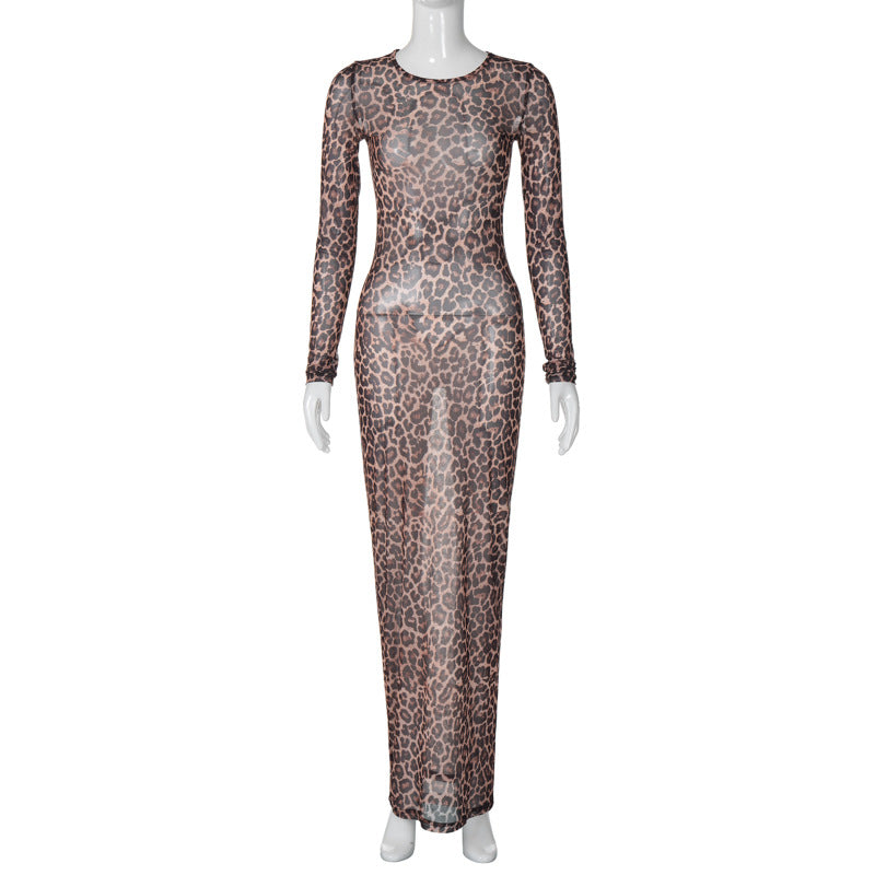 Damen Maxikleid mit elegantem Leopardenmuster EB