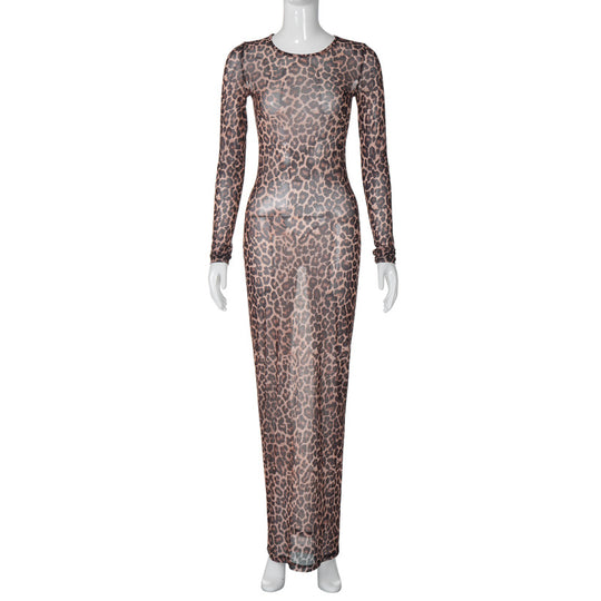 Damen Maxikleid mit elegantem Leopardenmuster EB