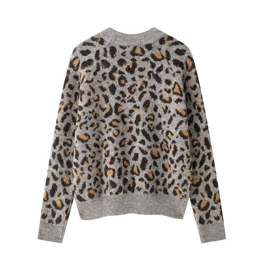 Damen Kuscheliger Strickpullover mit modernem Leopardenmuster EB