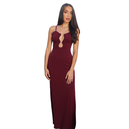 Damen Elegantes Maxikleid mit einzigartigem Schlüsselloch-Ausschnitt und figurschmeichelndem Schnitt EB