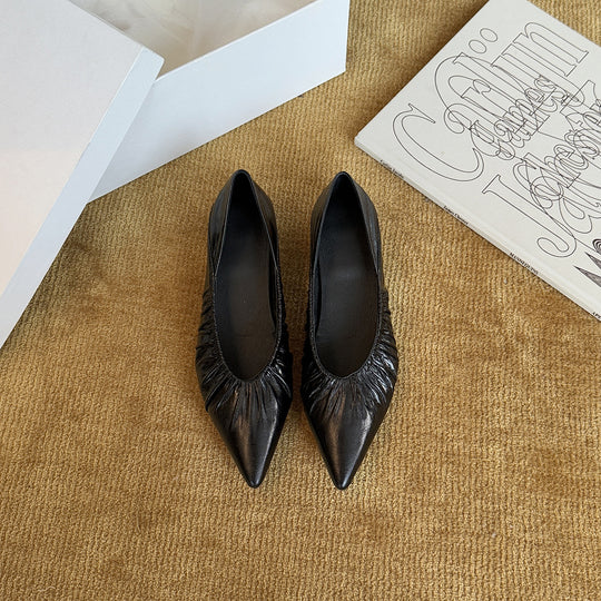 Damen Elegante spitze Ballerinas mit raffiniertem Falten-Design EB