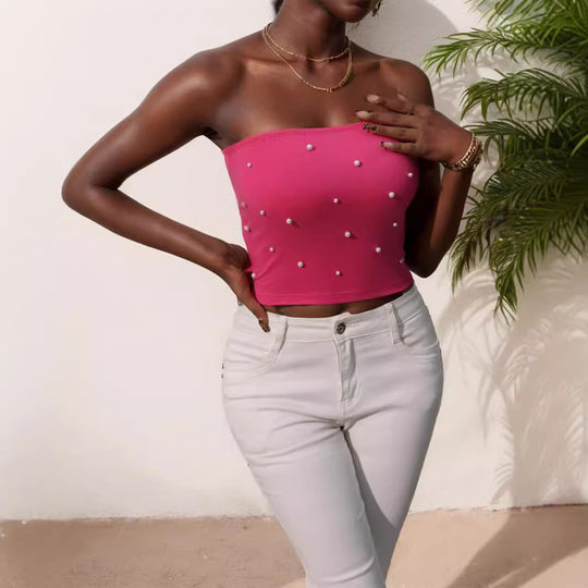 Damen Bandeau-Top mit eleganten Perlenapplikationen EB