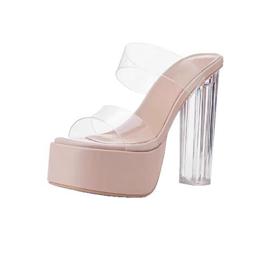 Damen transparente High Heel Mules mit höherem Blockabsatz EB