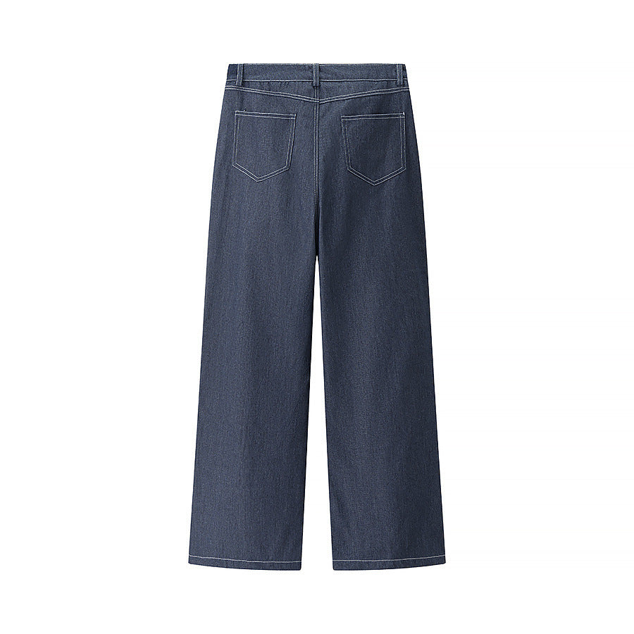 Damen weite Denim-Hosen mit hohem Bund und klassischem Schnitt EB