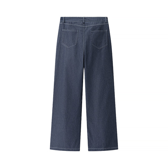 Damen weite Denim-Hosen mit hohem Bund und klassischem Schnitt EB