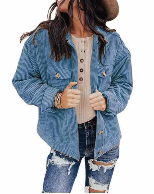 Damen lässige Kordjacke im Oversized-Schnitt mit Knopfdetails EB