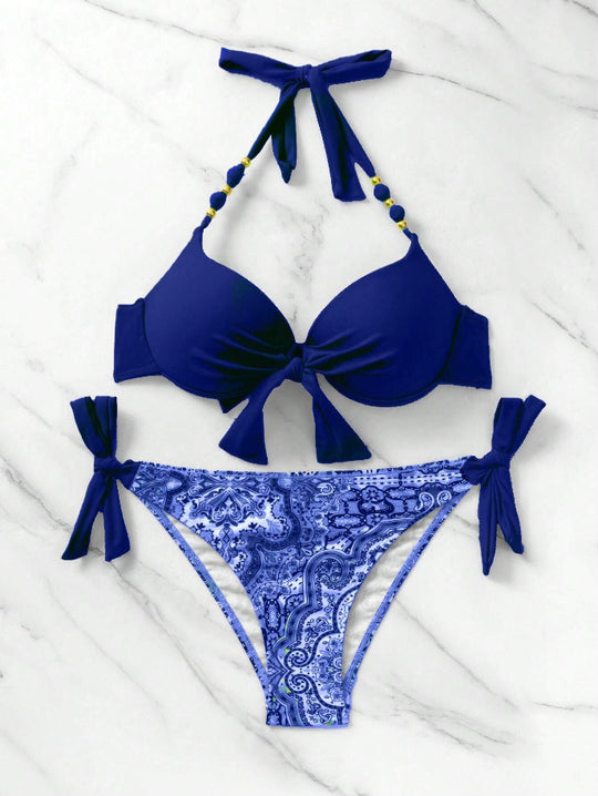 Damen Bikini-Set mit modischem Knoten und bunten Akzenten EB