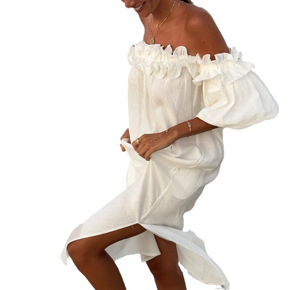 Damen Off-Shoulder Sommerkleid mit Rüschendetails EB