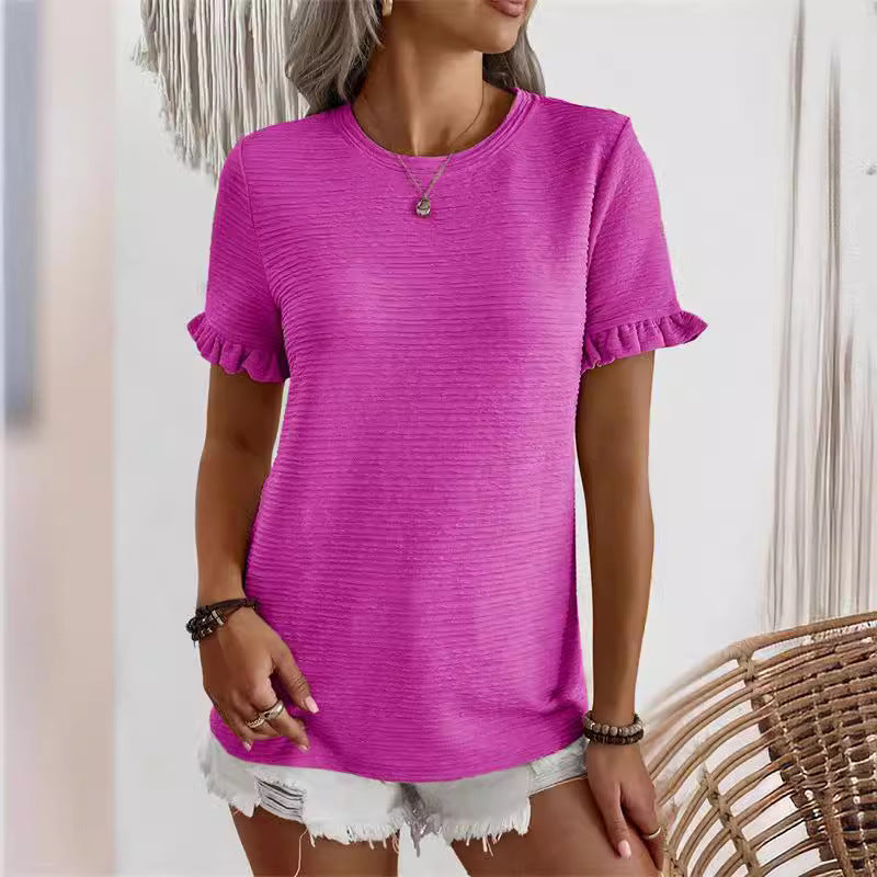 Damen Trendiges T-Shirt mit Rüschendetails und strukturierter Oberfläche EB