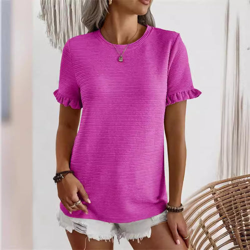 Damen Trendiges T-Shirt mit Rüschendetails und strukturierter Oberfläche EB