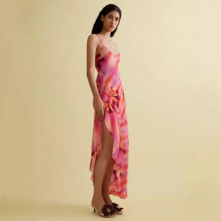 Damen Sommerliches Maxikleid mit asymmetrischem Saum und floralem Design EB