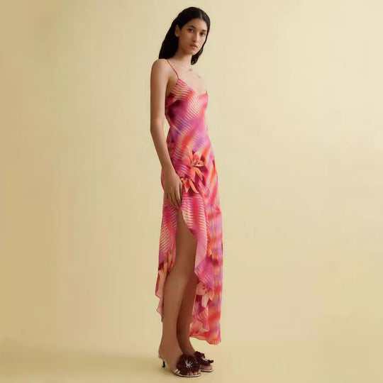 Damen Sommerliches Maxikleid mit asymmetrischem Saum und floralem Design EB