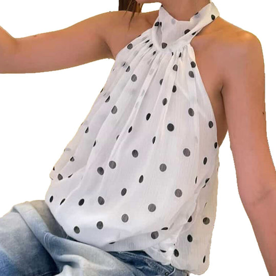 Damen Spaghetti-Trägertop mit modischem Punkten Design und Schleifenakzenten EB