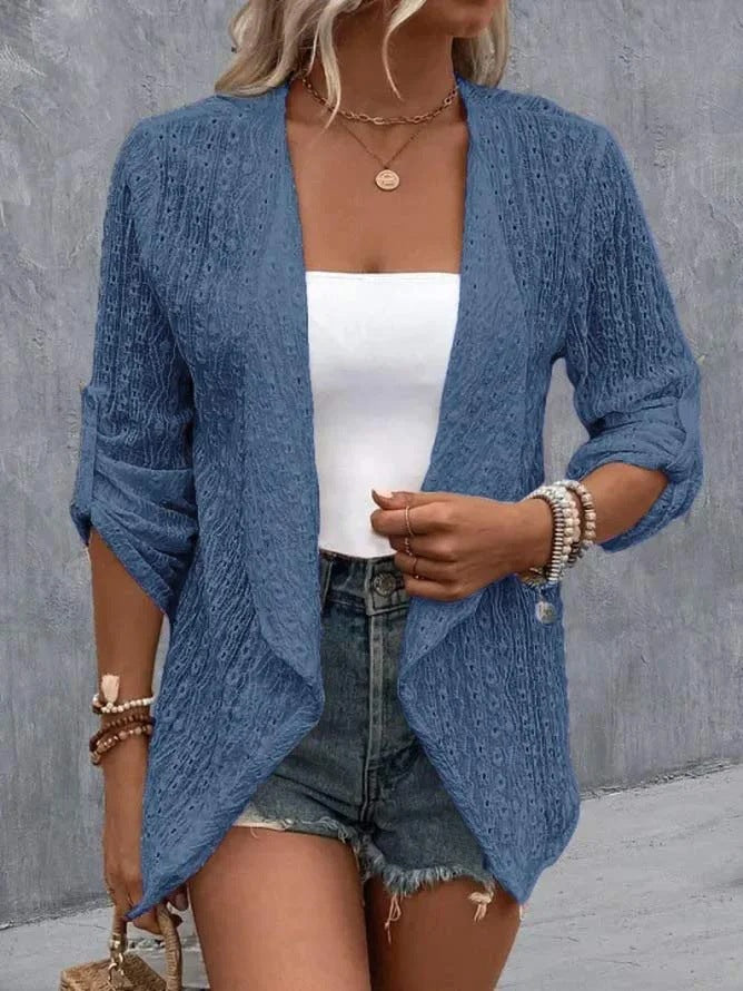 Damen Leichte Strickjacke mit asymmetrischem Schnitt und 3/4-Ärmeln EB