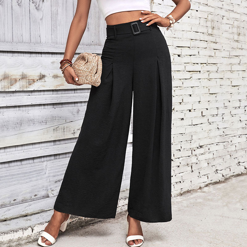 Damen Weite Palazzohose mit seitlichen Falten und Gürtel EB