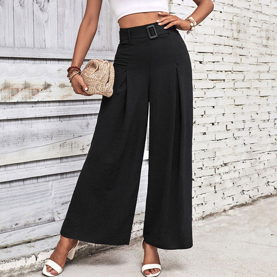 Damen Weite Palazzohose mit seitlichen Falten und Gürtel EB