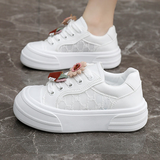 Damen modische Plateau Sneakers mit floralen Applikationen EB