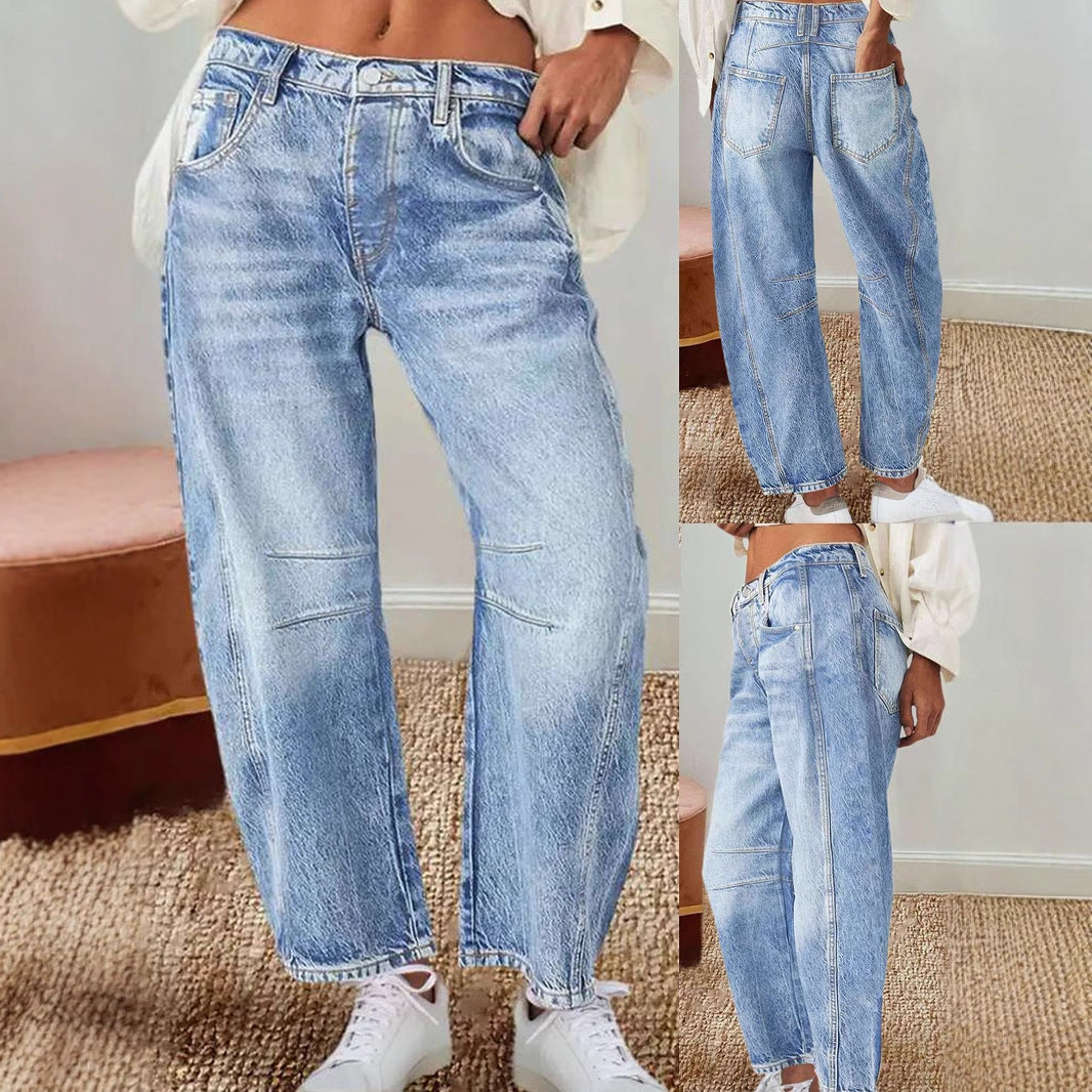 Damen Hoch Taillierte Baggy Jeans EB