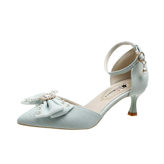 Damen eleganter Absatzschuh mit Schleife und Zierperlen EB