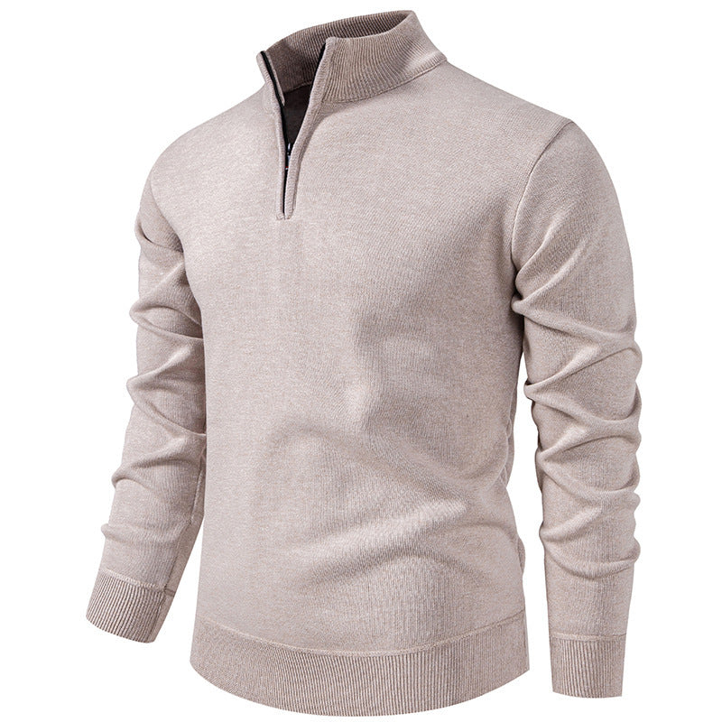 Herren nan Slim-Fit Feinstrickpullover mit kurzem Reißverschluss, Stehkragen und geripptem Bund EB