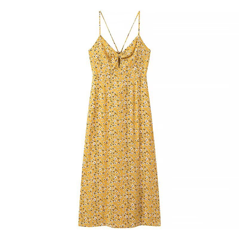 Damen Sommerkleid mit feinem Blumenmuster und verspielten Trägern EB