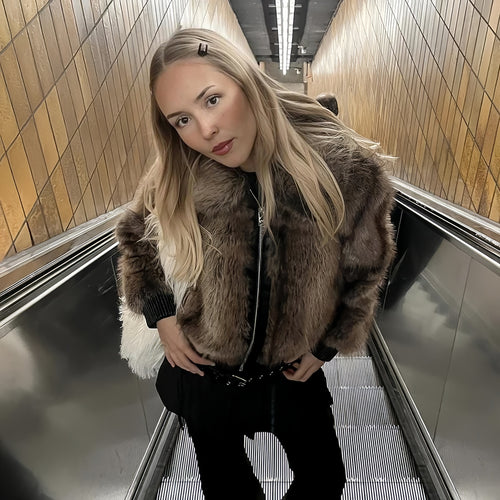 Damen Kunstpelzjacke mit voluminösen Ärmeln EB