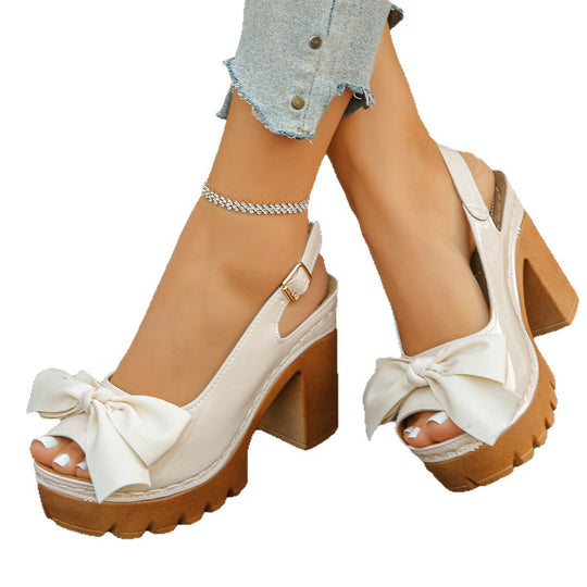 Damen Komfortable Plateau-Absatzsandalen mit Schleifen-Detail EB