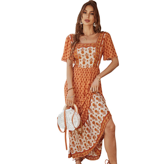 Damen Maxikleid mit floralen Stickereien und schwingendem Saum EB