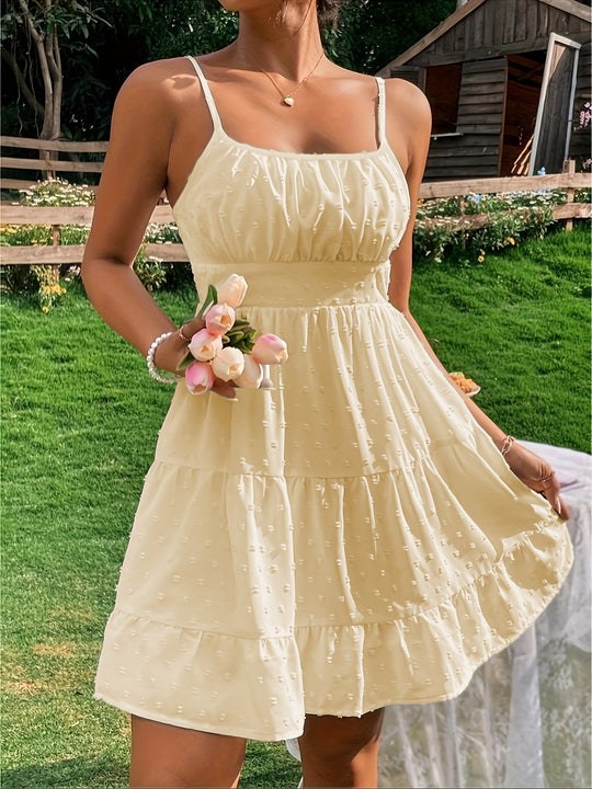 Damen Sommerkleid mit Rüschen und verstellbaren Spaghettiträgern EB