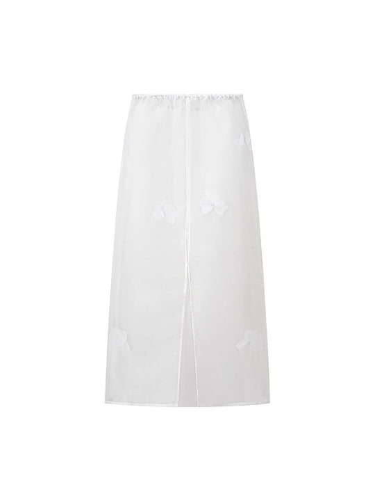 Damen lange transparente Bluse mit floralem Design und seitlichem Schlitz EB