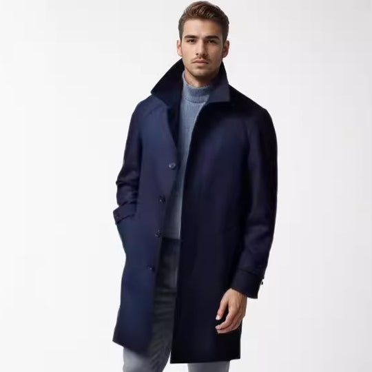 Herren klassischer Trenchcoat mit stilvollem Gürtel und doppelter Knopfreihe EB