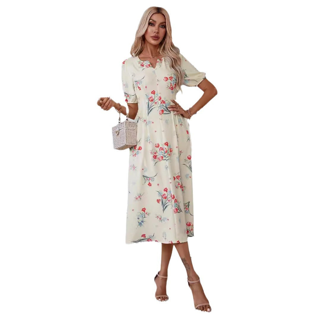 Damen Midi-Kleid mit floralen Akzenten EB