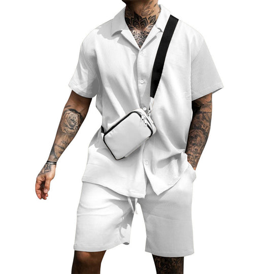 Herren lässiges Kurzarmhemd mit stylischem Schnitt und dazu passenden Shorts EB
