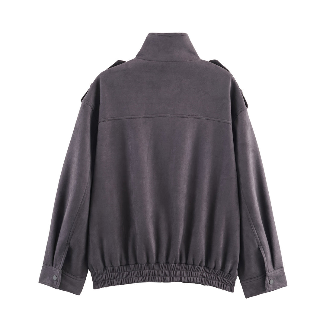 Damen modische Utility-Jacke mit hohem Kragen und praktischen Taschen EB