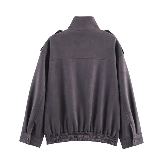 Damen modische Utility-Jacke mit hohem Kragen und praktischen Taschen EB