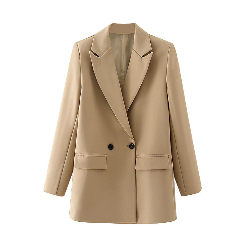 Damen Oversize Doppelreihiger Blazer mit fallendem Revers und weicher Innenfütterung EB