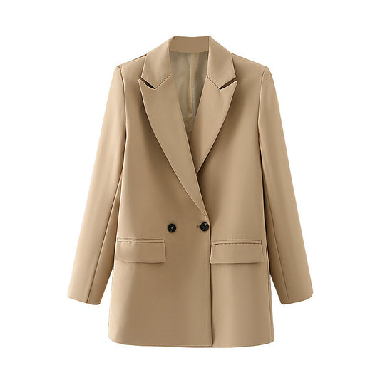 Damen Oversize Doppelreihiger Blazer mit fallendem Revers und weicher Innenfütterung EB
