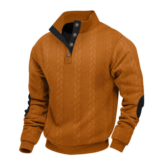 Herren nan grober Zopfstrick Troyer mit Knopfleiste und Veloursleder-Ellenbogenpatches EB